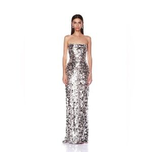 NWOT BRONX AND BANCO FARAH SILVER STRAPLESS GOWN
